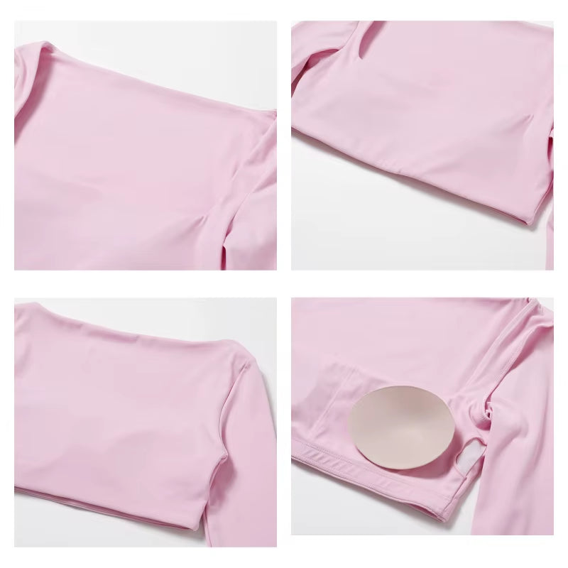 Casual Quick Dry Sportswear Women Square Neck Gym Top Women Fitness Sports Crop Top Female Long Sleeve Yoga Clothing